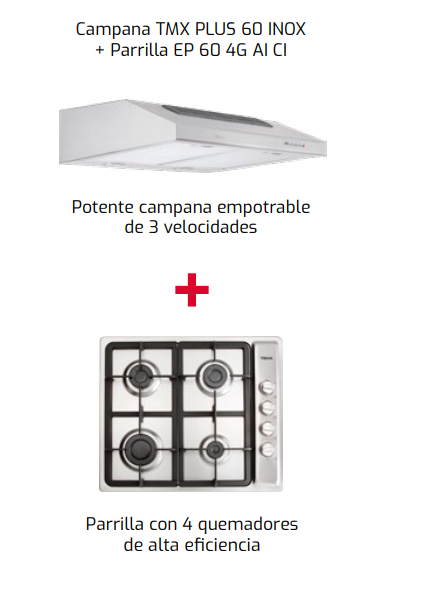 Pack Duetto Plus 60 -Campana TMX PLUS 60 INOX + Parrilla EP 60 4G AI CI