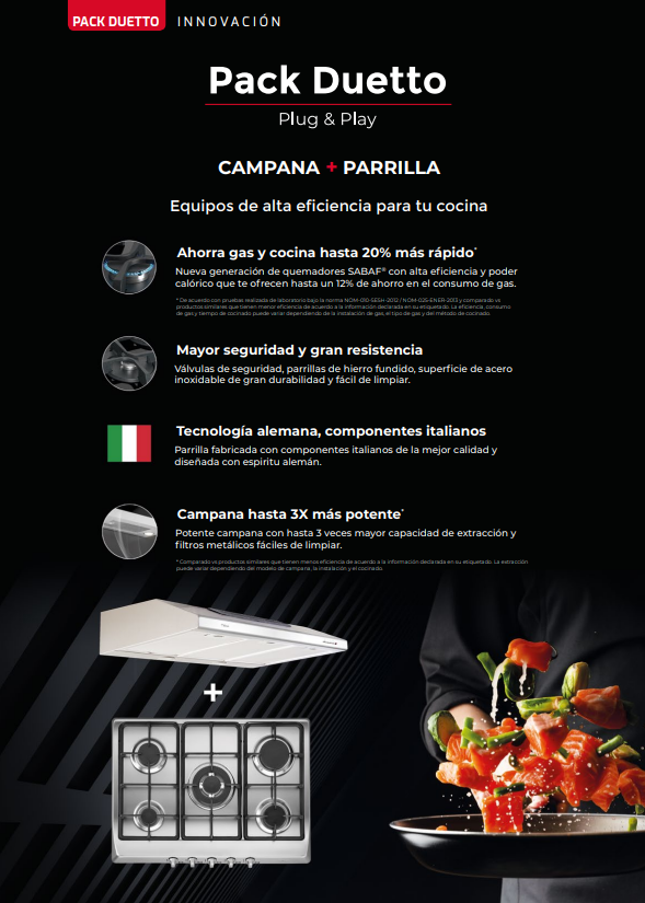 Pack Duetto Plus 60 -Campana TMX PLUS 60 INOX + Parrilla EP 60 4G AI CI